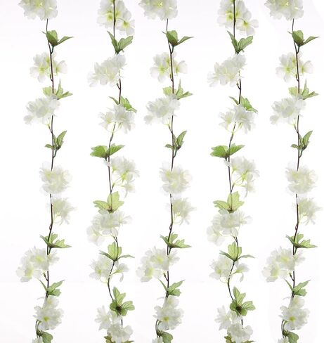 UUPP 2Pcs Artificial Cherry Blossom Flower Garland Silk Fake Hanging Flower Vines for Home Wedding Decoration, 7.2FT(White) in Kuwait