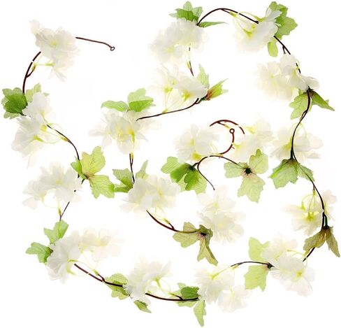 UUPP 2Pcs Artificial Cherry Blossom Flower Garland Silk Fake Hanging Flower Vines for Home Wedding Decoration, 7.2FT(White) in Kuwait