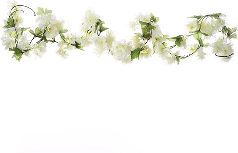 UUPP 2Pcs Artificial Cherry Blossom Flower Garland Silk Fake Hanging Flower Vines for Home Wedding Decoration, 7.2FT(White) in Kuwait
