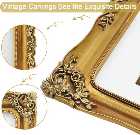 إطار صورة FJXMFRAME عتيق مقاس 5 × 7 إطارات صور ذهبية عتيقة مع واجهة زجاجية، وإطارات باروكية مزخرفة لسطح الطاولة والتعليق على الحائط (5 × 7 بوصة، برونزي) in Saudi Arabia
