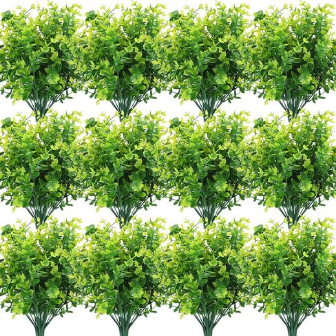 Cindeer 100 Pcs Artificial Boxwood Stems for Outdoors Fake Stems Plants Shrubs Faux Plastic Greenery UV Resistant Picks for Indoor Outside Farmhouse Home Garden Wedding Decor (Green) in Saudi Arabia
