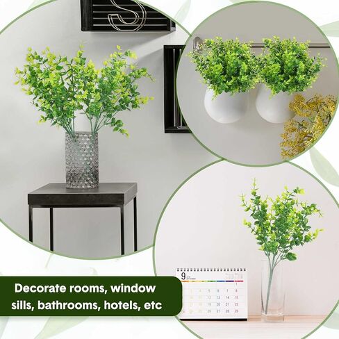 Cindeer 100 Pcs Artificial Boxwood Stems for Outdoors Fake Stems Plants Shrubs Faux Plastic Greenery UV Resistant Picks for Indoor Outside Farmhouse Home Garden Wedding Decor (Green) in Saudi Arabia