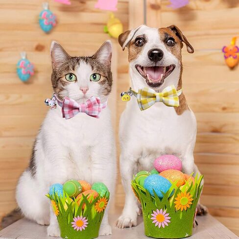 STMK 2 Pack Easter Cat Collars with Bow Tie Bell, Breakaway Adjustable Cat Kitten Collars with Bowtie Bell for Cats Kittens (Bunny & Easter Chick) in Saudi Arabia