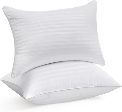 Oubonun Premium Striped Bed Pillows King Size Set of 2, Breathable Cooling Cotton Cover, Soft and Fluffy 3D Down Alternative Microfiber Filled for Side Back and Stomach Sleepers, 20"x36" in Kuwait