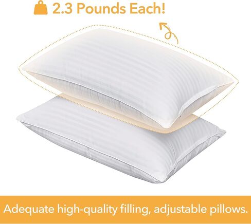 Oubonun Premium Striped Bed Pillows King Size Set of 2, Breathable Cooling Cotton Cover, Soft and Fluffy 3D Down Alternative Microfiber Filled for Side Back and Stomach Sleepers, 20"x36" in Kuwait