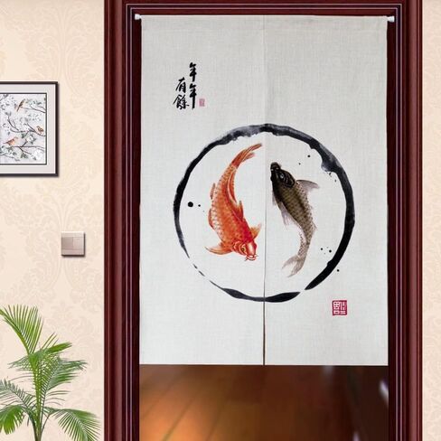 MYRU Japanese Noren Doorway Curtain Tapestry Entrance Feng Shui Door Curtain (Red Fish,33.5 Inches x 59 Inches) in Saudi Arabia