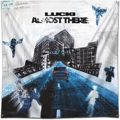 علم لافتة ألبوم موسيقى فنية من نسيج مور لوكي "تقريبًا هناك" (4 × 4 أقدام، لون زاهٍ، بوليستر) لكهف الرجال، والسكن، واحتياجات الهدايا in Kuwait