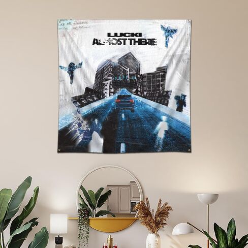 علم لافتة ألبوم موسيقى فنية من نسيج مور لوكي "تقريبًا هناك" (4 × 4 أقدام، لون زاهٍ، بوليستر) لكهف الرجال، والسكن، واحتياجات الهدايا in Kuwait