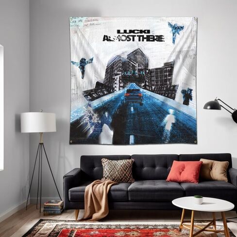 علم لافتة ألبوم موسيقى فنية من نسيج مور لوكي "تقريبًا هناك" (4 × 4 أقدام، لون زاهٍ، بوليستر) لكهف الرجال، والسكن، واحتياجات الهدايا in Kuwait