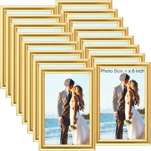 Kathfly 16 Pcs Picture Frames Simple Designed Photo Frames Modern Gold Frames for Pictures with Resin Glass for Wall Mount Tabletop Display Home Office Hotel Decoration (4 x 6 Inch) in Saudi Arabia