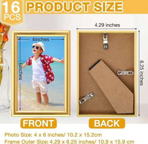 Kathfly 16 Pcs Picture Frames Simple Designed Photo Frames Modern Gold Frames for Pictures with Resin Glass for Wall Mount Tabletop Display Home Office Hotel Decoration (4 x 6 Inch) in Saudi Arabia