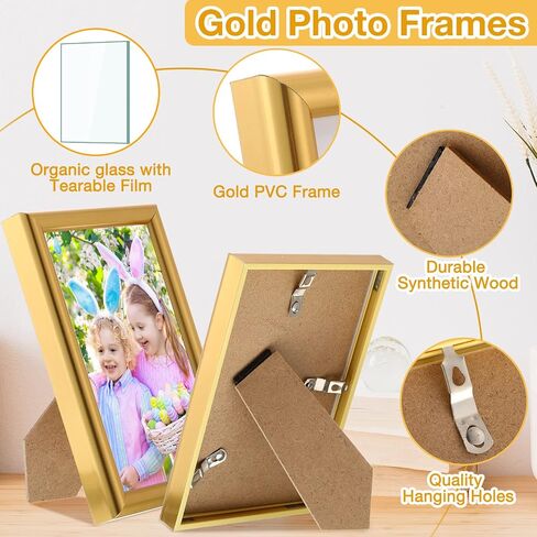 Kathfly 16 Pcs Picture Frames Simple Designed Photo Frames Modern Gold Frames for Pictures with Resin Glass for Wall Mount Tabletop Display Home Office Hotel Decoration (4 x 6 Inch) in Saudi Arabia