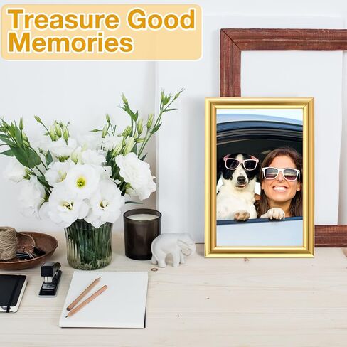 Kathfly 16 Pcs Picture Frames Simple Designed Photo Frames Modern Gold Frames for Pictures with Resin Glass for Wall Mount Tabletop Display Home Office Hotel Decoration (4 x 6 Inch) in Saudi Arabia