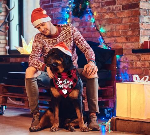 YHTWIN عيد ميلاد سعيد سانتا الكفوف الأحمر منقوشة كلب باندانا مثلث وشاح المرايل للحيوانات الأليفة جرو الكلب عيد ميلاد سعيد عيد الميلاد عطلة حزب الملحقات الدعائم الديكور هدية in Kuwait