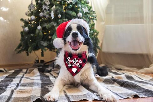 YHTWIN عيد ميلاد سعيد سانتا الكفوف الأحمر منقوشة كلب باندانا مثلث وشاح المرايل للحيوانات الأليفة جرو الكلب عيد ميلاد سعيد عيد الميلاد عطلة حزب الملحقات الدعائم الديكور هدية in Kuwait