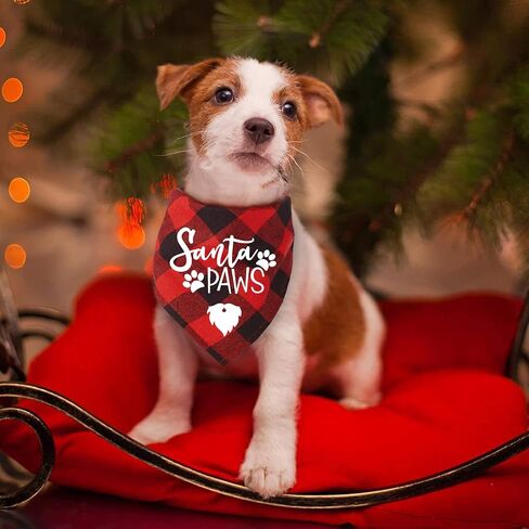 YHTWIN عيد ميلاد سعيد سانتا الكفوف الأحمر منقوشة كلب باندانا مثلث وشاح المرايل للحيوانات الأليفة جرو الكلب عيد ميلاد سعيد عيد الميلاد عطلة حزب الملحقات الدعائم الديكور هدية in Kuwait