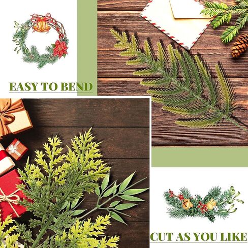 30 قطعة من إبر الصنوبر الاصطناعي من فالفلور، فروع نباتات خضراء، أعواد صنوبر صناعية لعيد الميلاد، إكليل شجرة عيد الميلاد DIY، حديقة المنزل in Kuwait