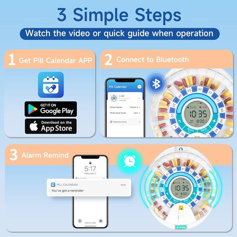 آلة توزيع حبوب الدواء الأوتوماتيكية بتقنية البلوتوث الذكية من COLORWING، منظم للأدوية لمدة 28 يومًا، ما يصل إلى 6 حلقات تذكير بجرعات حبوب منع الحمل لمراقبة الرعاية اليومية مع منبه الصوت والضوء وتنبيهات التطبيق (أخضر) in Kuwait