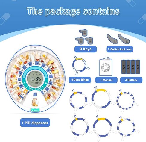 آلة توزيع حبوب الدواء الأوتوماتيكية بتقنية البلوتوث الذكية من COLORWING، منظم للأدوية لمدة 28 يومًا، ما يصل إلى 6 حلقات تذكير بجرعات حبوب منع الحمل لمراقبة الرعاية اليومية مع منبه الصوت والضوء وتنبيهات التطبيق (أخضر) in Kuwait