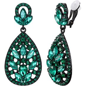 EleQueen Clip On Earrings for Women Rhinestone Crystal Wedding Bridal Bohemia Teardrop Chandelier Dangle Earrings in Kuwait