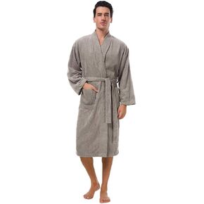 SIORO رجل رداء تيري القماش كيمونو البشكير القطن لينة منشفة استحمام أردية الحمام العجل طول Housecoat لفندق سبا حوض استحمام ساخن