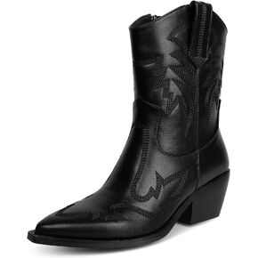 أحذية رعاة البقر من حجر الراين من ويت كيس للنساء، أحذية راعية البقر لامعة مع سحاب جانبي وتصميم كعب مكتنز، لامعة ولامعة in Kuwait