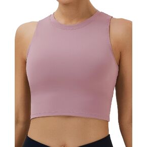 Oalka Women's High Neck Longline Sport Bras Padded Workout Crop Tops Yoga Tank Tops