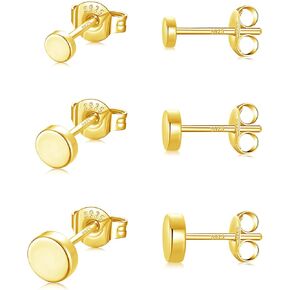 3 Pairs 925 Sterling Silver Stud Earrings for Women Tiny Cartilage Stud Earrings14K White Gold Plated Dainty Small Studs Earrings Set Round Earrings Hypoallergenic Earrings for Men Girls