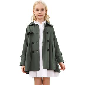 Kukume Kids Girls Outwear Jacket Hooded Lightweight Button Down Trench Coat Waterproof Active Windbreaker in Kuwait
