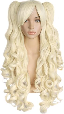 MapofBeauty 28 Inch/70 cm Lolita Long Curly 2 Ponytails Clip on Cosplay Wig (Hot Pink) in Saudi Arabia