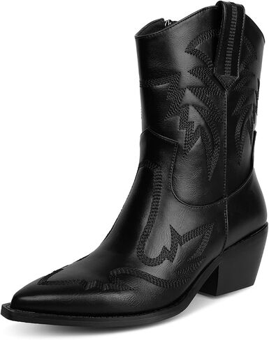 أحذية رعاة البقر من حجر الراين من ويت كيس للنساء، أحذية راعية البقر لامعة مع سحاب جانبي وتصميم كعب مكتنز، لامعة ولامعة in Kuwait