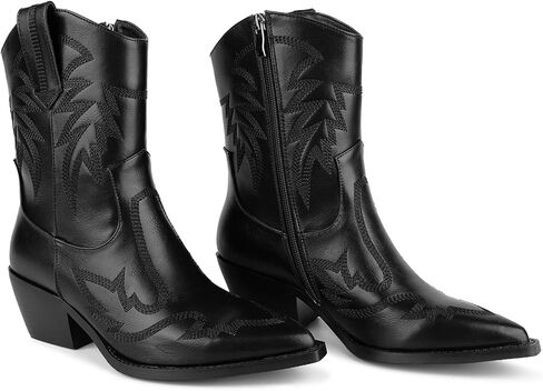 أحذية رعاة البقر من حجر الراين من ويت كيس للنساء، أحذية راعية البقر لامعة مع سحاب جانبي وتصميم كعب مكتنز، لامعة ولامعة in Kuwait