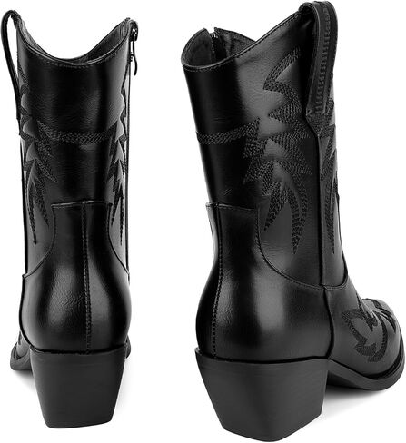 أحذية رعاة البقر من حجر الراين من ويت كيس للنساء، أحذية راعية البقر لامعة مع سحاب جانبي وتصميم كعب مكتنز، لامعة ولامعة in Kuwait