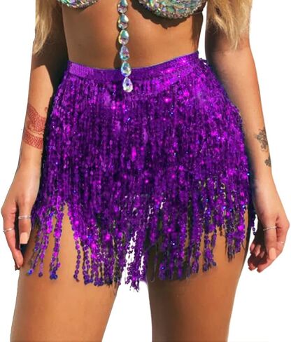 COSYDAYS Dance Belly Hip Skirt Sequin Fringe Waist Skirt Festival Hip Scarf for Women and Girls in Saudi Arabia
