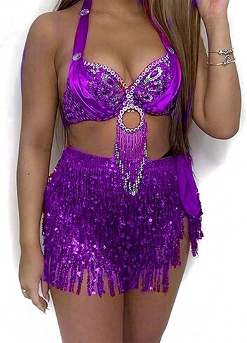 COSYDAYS Dance Belly Hip Skirt Sequin Fringe Waist Skirt Festival Hip Scarf for Women and Girls in Saudi Arabia