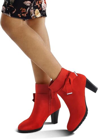 mysoft Women's Booties with Heel, Chunky Stacked Heel Zipper Ankle Boots for Ladies in Kuwait