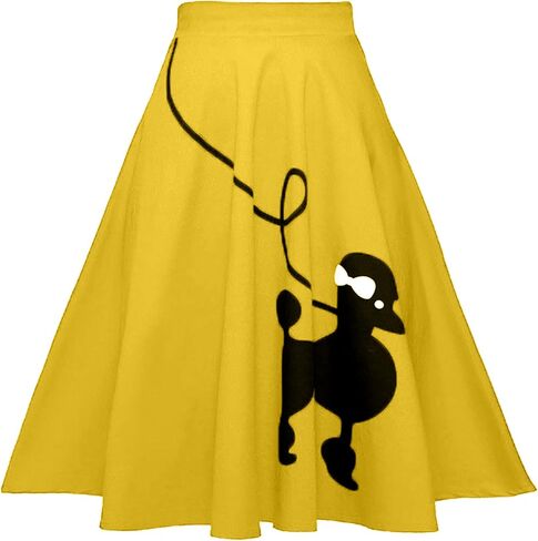 CHARTOU Women's 50s Cute Poodle Zipper Back Ruffled Swing A-Line Skirt in Saudi Arabia