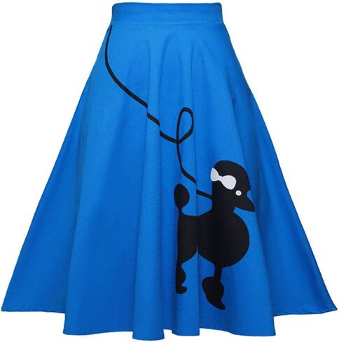 CHARTOU Women's 50s Cute Poodle Zipper Back Ruffled Swing A-Line Skirt in Saudi Arabia