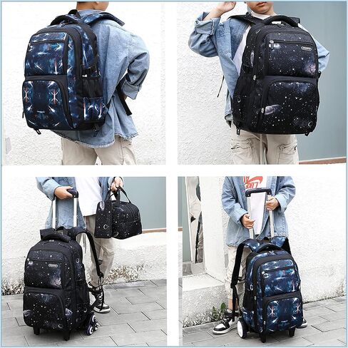 EKUIZAI Dinosaur Print Elementary Trolley Backpack for Boys Middle School student Carry-on Luggage Bookbag with Wheels in Kuwait