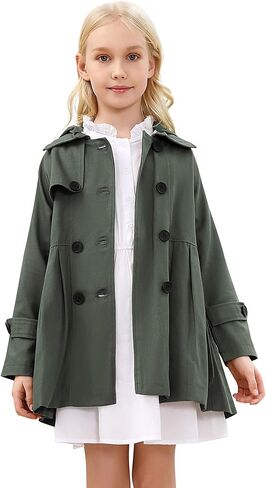Kukume Kids Girls Outwear Jacket Hooded Lightweight Button Down Trench Coat Waterproof Active Windbreaker in Kuwait