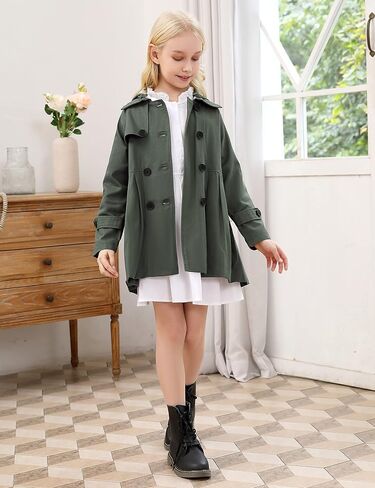 Kukume Kids Girls Outwear Jacket Hooded Lightweight Button Down Trench Coat Waterproof Active Windbreaker in Kuwait