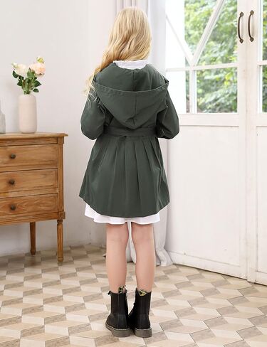 Kukume Kids Girls Outwear Jacket Hooded Lightweight Button Down Trench Coat Waterproof Active Windbreaker in Kuwait