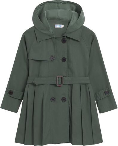Kukume Kids Girls Outwear Jacket Hooded Lightweight Button Down Trench Coat Waterproof Active Windbreaker in Kuwait