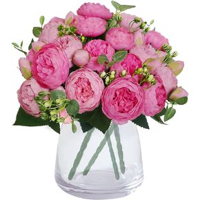 4 Bunches Peonies Artificial Flowers Bouquets 20 Heads Silk Peonies Fake Flowers for Home Window Wedding Party Decoration(Pink),Vase No Included