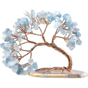 Amogeeli Fluorite Crystal Copper Money Tree with Natural Agate Slice Base, Fengshui Bonsai Tree Decor for Luck & Wealth, 4.5-5.2 inches Height in Saudi Arabia