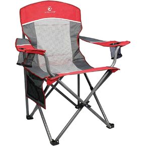 ALPHA CAMP 2PC Oversized Mesh Back Camping Folding Chair Heavy Duty Support 350 LBS Collapsible Steel Frame Quad Chair Padded Arm Chair with Cup Holder Portable for Outdoor (Red-2PC)