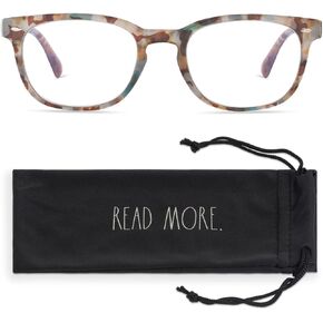 Rae Dunn "JUDY Blue Light Blocking Reading Glasses w/READ MORE Signature Font Microfiber Case