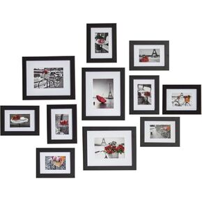 Muzilife Picture Frame Set of 11 Gallery Wall Frame Collage with Three 8×10 and Eight 5×7 Photo Frames for Photos, Paintings, Landscape, Posters, Artwork, Perfect for Wall Decor, Black