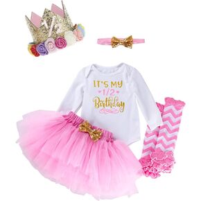 مجموعة ملابس Shalofer Baby Girl لنصف عيد الميلاد إنها مجموعة تنورة توتو لعيد الميلاد 1/2 مع تاج وعصابة رأس in Kuwait