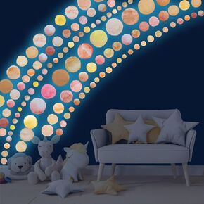 Glow in The Dark Polka Dot Wall Decals，Glowing Luminous Watercolor Dot Wall Stickers Colorful Removable self-Adhesive Wall Decals for Girls Bedroom Kids Baby Nursery Living Room Decoration(Multicolor)